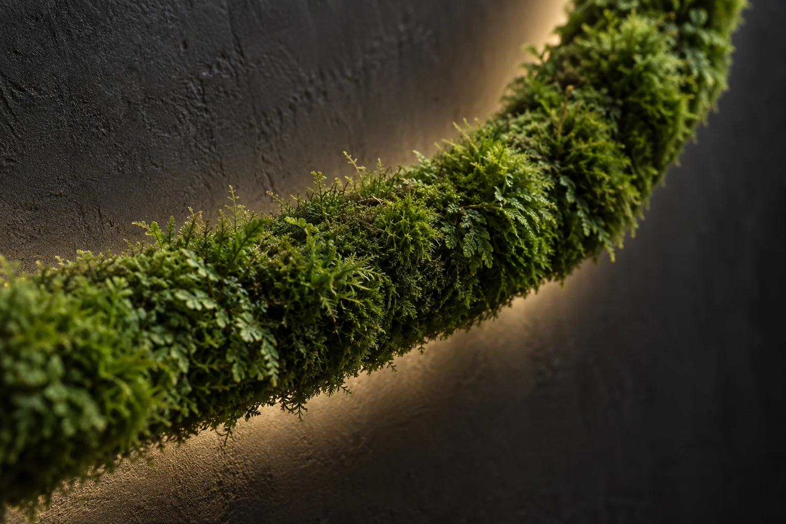 Macro of the living moss on the vine with an amber glow behind it